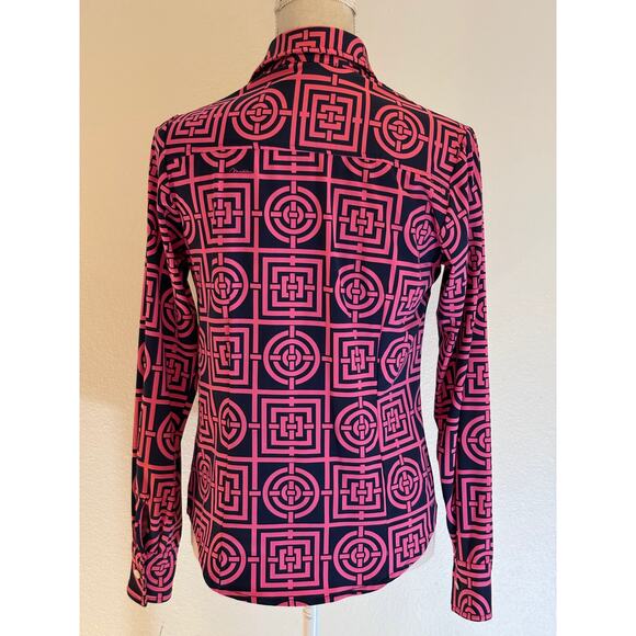 MELLY M Blouse Pink Blue Button Down Top Golf Chic Athletic Designer | SMALL - Picture 2 of 7